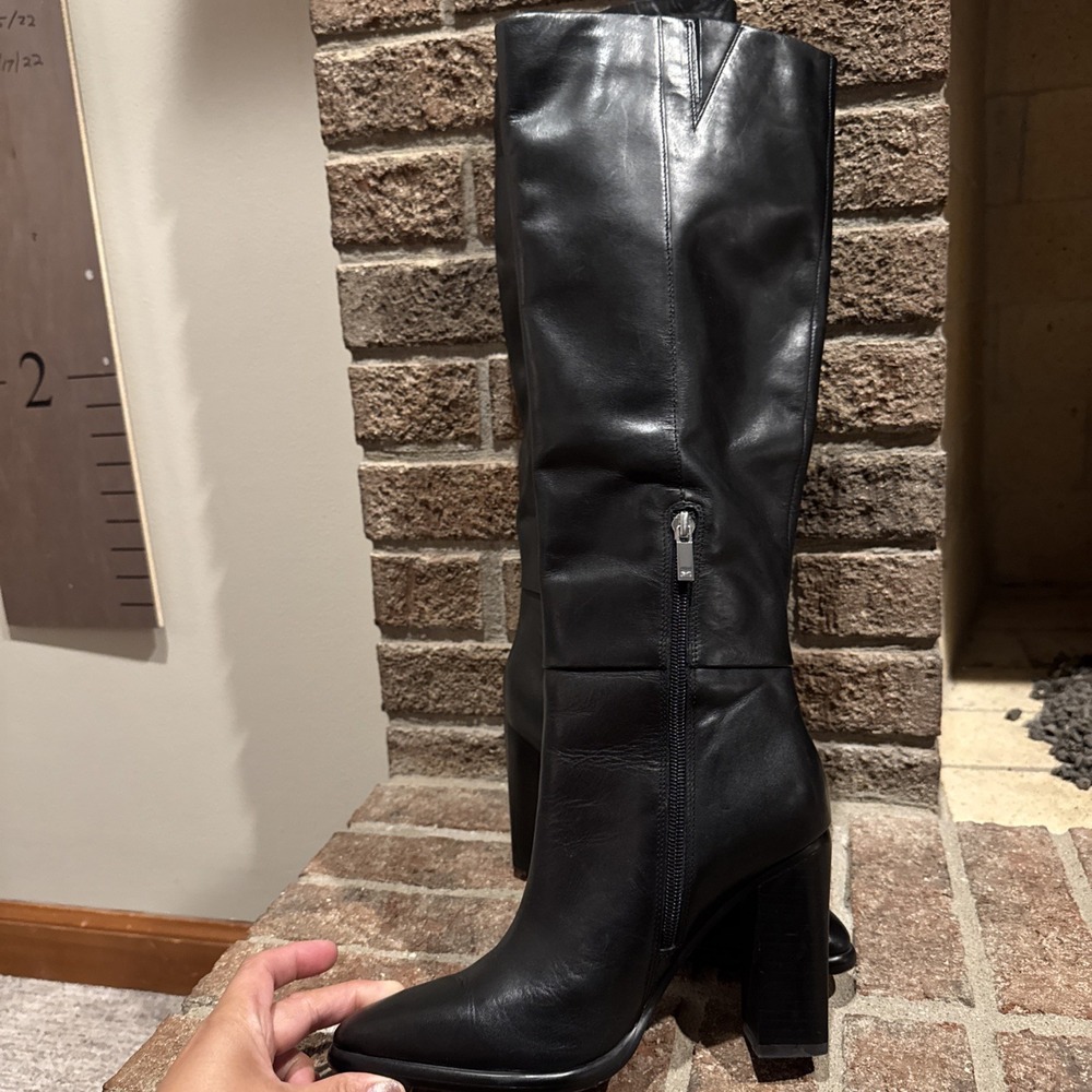 Marc Fisher Lannie Black Block High Heeled Riding Boots Sz 7M #634 - Picture 4 of 16